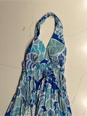 Girls Blue & Aqua Halter Swim Cover-Up Dress